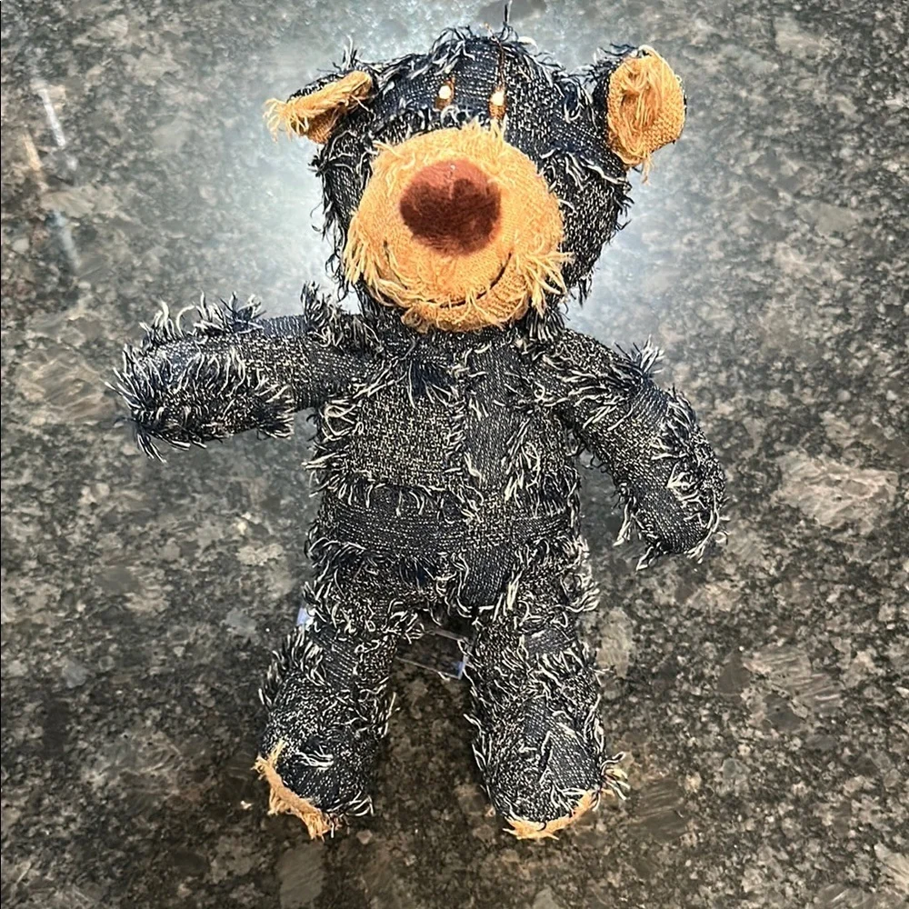 Dog Toy Denim Patchwork Teddy Bear Plush Toy w/Squeakers Medium Chew Toy